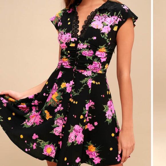 Free People Alora Black Floral Print Mini Dress - Picture 3 of 14
